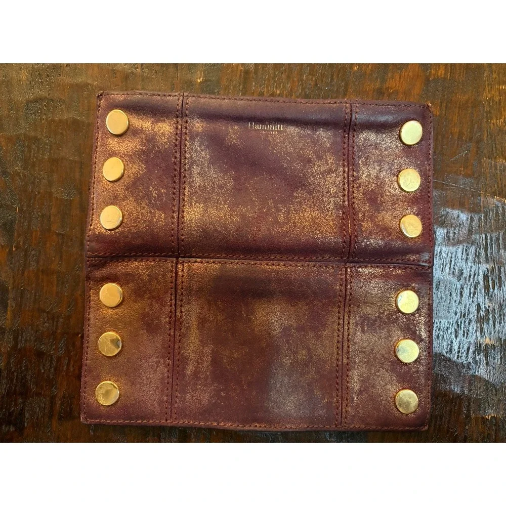 Hammitt 110 North Wallet Burgundy Distressed Gold Leather Studs Classic Quality